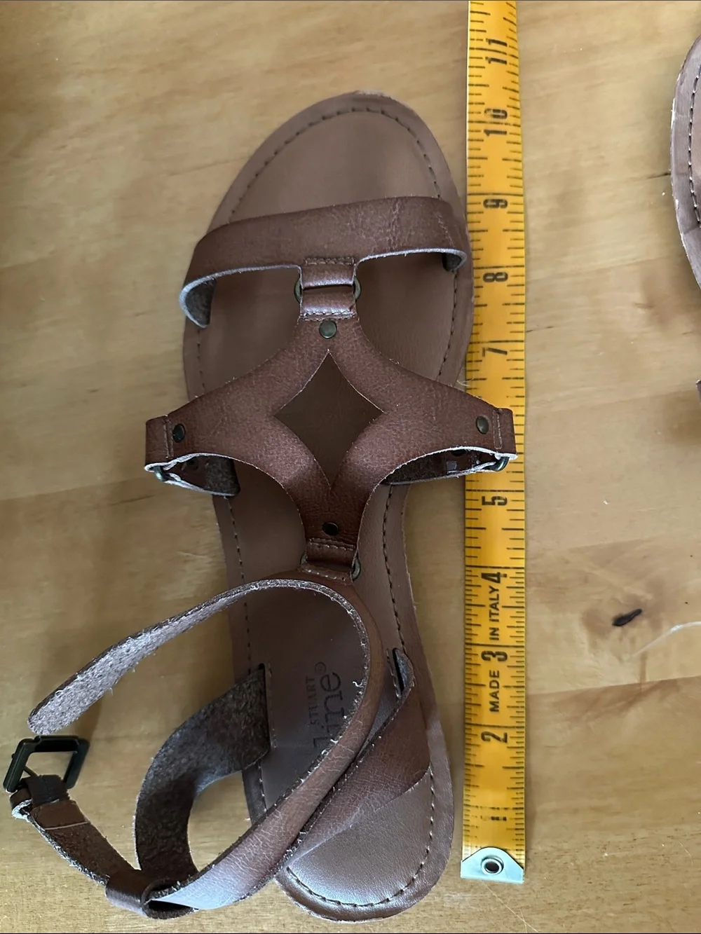 Madeline Stuart Brown Leather T-Strap Ankle Buckle Sandals